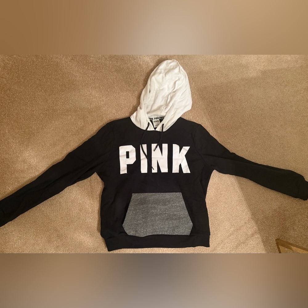 Victoria's Secret PINK Black and White Color block Hoodie Sz L